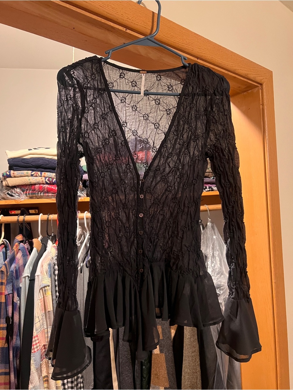 Free People NWT Elias Smocked Lace Blouse - Picture 2 of 3